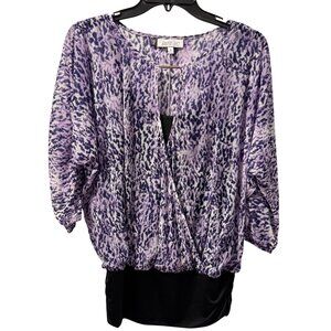 Jennifer Lopez Purple Animal Print Blouse Sz M women blouse top